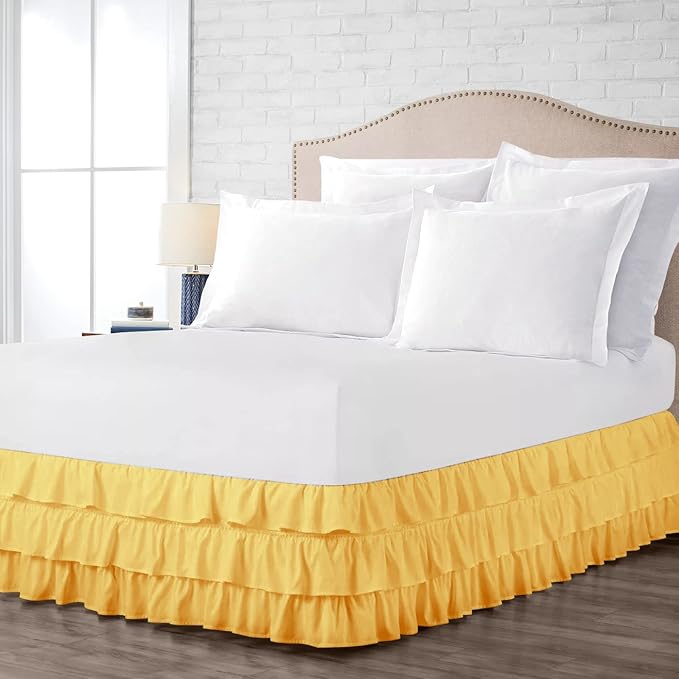 Multi-Ruffle Bed Skirt, Soft Multi Elastic Dust Ruffles with Wrap Around Bed Skirt Easy Fit with 18 Inch Drop 100% Cotton 800 Thread Count (RV Bunk 42X80, Gold)