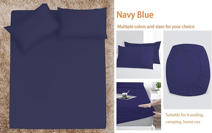 Queen Sheet Sets Air Mattress Sheets - 16 to 24 inch (Navy Blue, Queen)