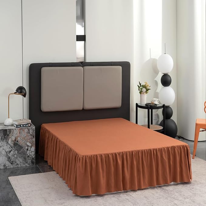 Terracotta Bed Skirt King Size Ruffled Bed Skirt with Split Corners, 12 Inch Drop Dust Ruffle Bed Skirts with Platform, Terracotta