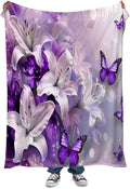Purple Butterfly Flower Throw Blanekts Butterfly Blankets Soft Lightweight Cozy for Bed Couch Sofa Birthday Gifts Women Gifts for Her Anniversary Valentines Mothers Day Flower Gifts 70"x80"