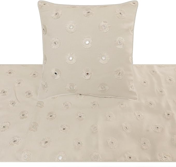 The HomeCentric King Queen Twin White Decorative King 90"x18" Bed Runner Without Pillow Cover, Mirror Embroidery Bed Scarf on Cotton Fabric - Mirror Lover