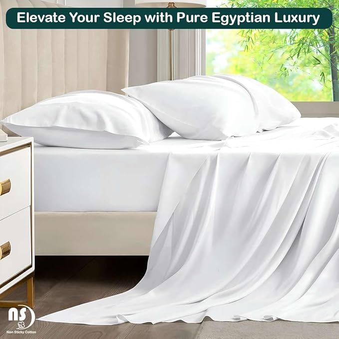 NON Sticky cotton Full Size Sleeper Sofa Sheets, 4 Piece Egyptian Cotton Bed Sheet Set for Sofa Bed, 6" Deep Pocket Fitted Sheet for Pull Out Couch Mattress, 54" x 75", White Solid, Soft & Breathable