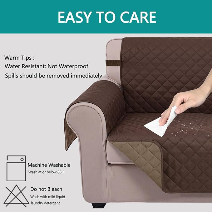 U-NICE HOME Loveseat Sofa Cover Reversible Couch Cover for Dogs with Elastic Straps Water Resistant Furniture Protector for Pets Couch Cover for 2 Cushion Couch (Loveseat, Chocolate/Taupe)