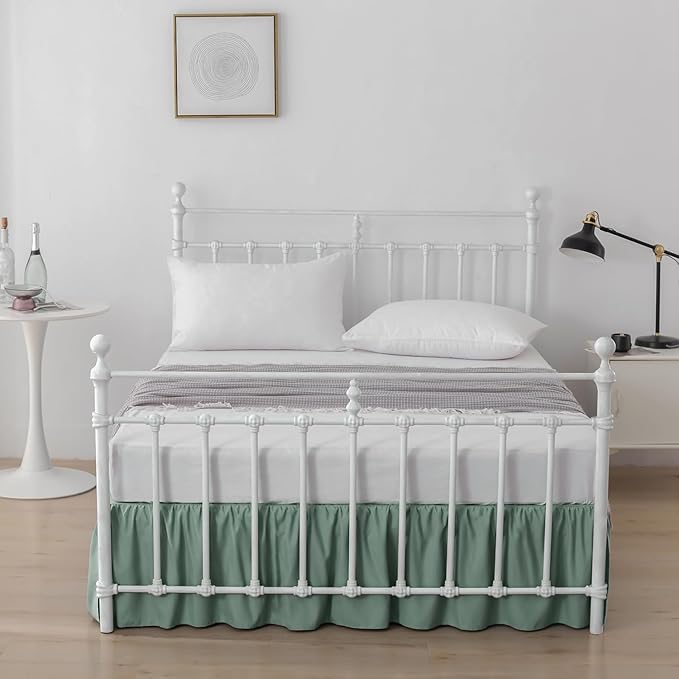 Bed Skirt Full Size Ruffled Bed Skirts with Split Corners, 12 Inch Drop Dust Ruffle Bed Skirt with Platform, Sage Green, Full - 12" Drop