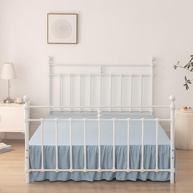 Bed Skirt Full Size Ruffled Bed Skirt with Split Corners, 16 Inch Drop Dust Ruffle Bed Skirts with Platform, Gathered Style, 100% Microfiber, Grayish Blue
