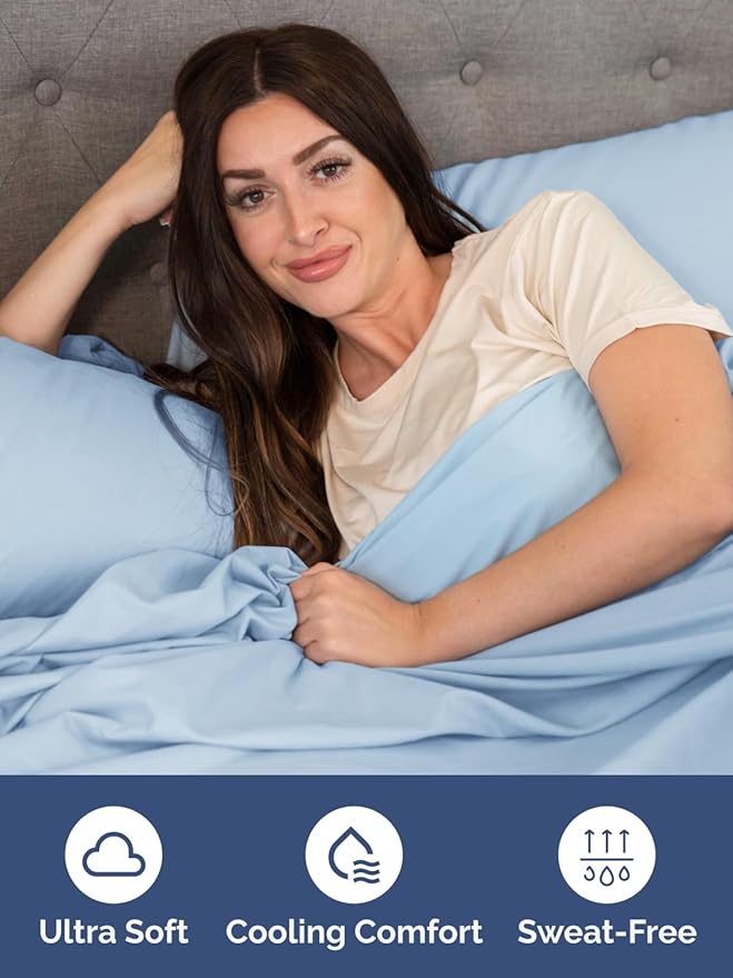Extra Deep Queen Fitted Sheet - Hotel Luxury Single Fitted Sheet Only - Easily Fits 18 inch to 24 inch Mattress - Ultra Soft, Wrinkle & Fade Free w/Extra Deep Pocket - Breathable & Comfy - Light Blue
