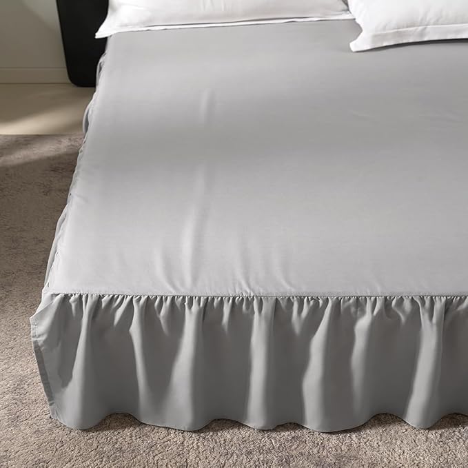 TSUTOMI Light Grey Bed Skirt King Size Ruffled Bed Skirt with Split Corners, King Bed Skirt 16 Inch Drop, King Size Bed Skirt Grey for Ruffled Bed Skirt with Split Corners, Bed Skirt King Size