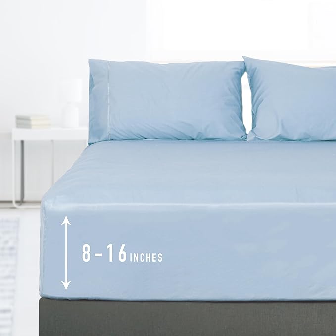 Sunflower California King Fitted Sheet, 1-Piece Deep Pocket Fitted Bottom Sheet 16", 100% Cotton Sateen Soft Breathable, Powder Blue