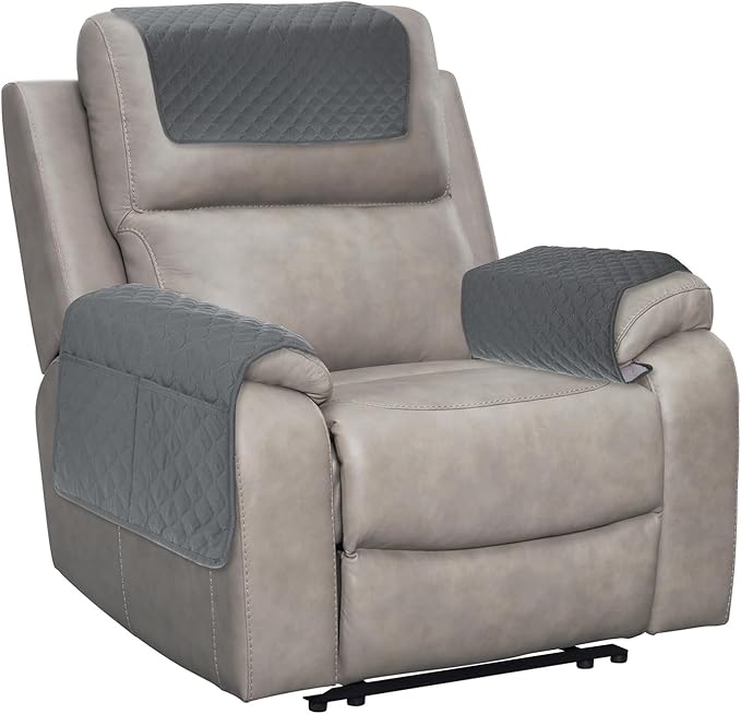 uxcell 3 PCS Armrest Covers, Couch Arm Cover Furniture Protect Slide Recliner Chair Armchair Covers with Side Storage Pocket for Sofa Recliner, Dark Grey