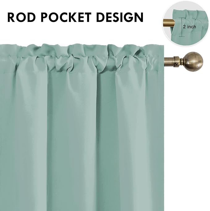 DWCN Blackout Curtains for Living Room Thermal Insulated, Energy Saving & Noise Reducing Bedroom Curtains, Sage Green, W 42x L 36 Inch, Set of 2 Rod Pocket Curtain Panels