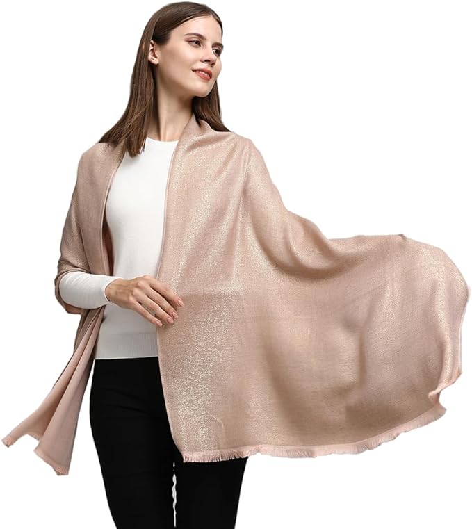 LMVERNA Women's Sparkling Metallic Soft Pashmina Shawls and Wraps Scarf in Solid Colors