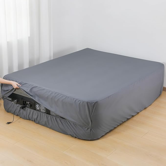 Lewondr Extra Deep Pocket Queen Sheet for Air Mattress, Queen Sheets Deep Pocket Bed Sheet with All-Round Rubber Band, Sanded Fabric Mattress Sheet and Enveloped Opening, Fit with 13-21 in, Bed Sheet