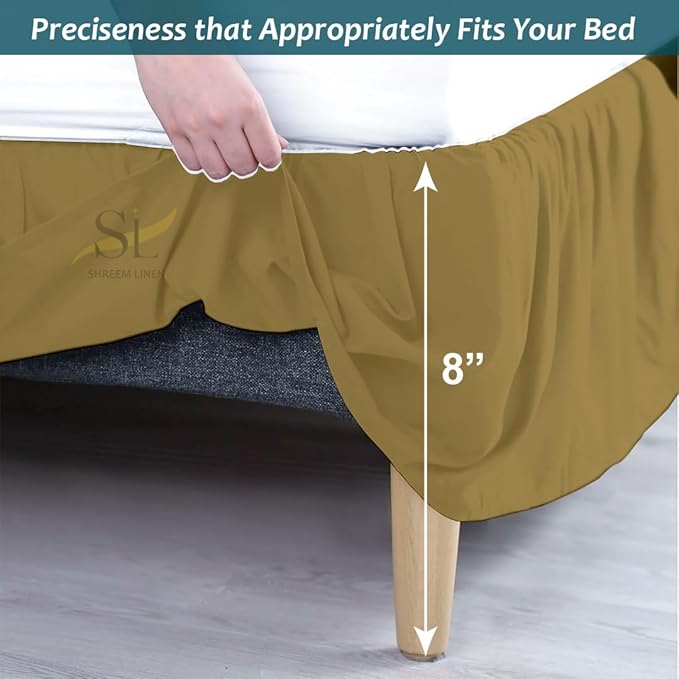 Shreem Linen Ruffled Bed Skirt with Split Corners, Gathered Style, 100% Microfiber, 8-Inch Drop, Dust Ruffle Bedskirt with Platform, Queen-XL, Taupe