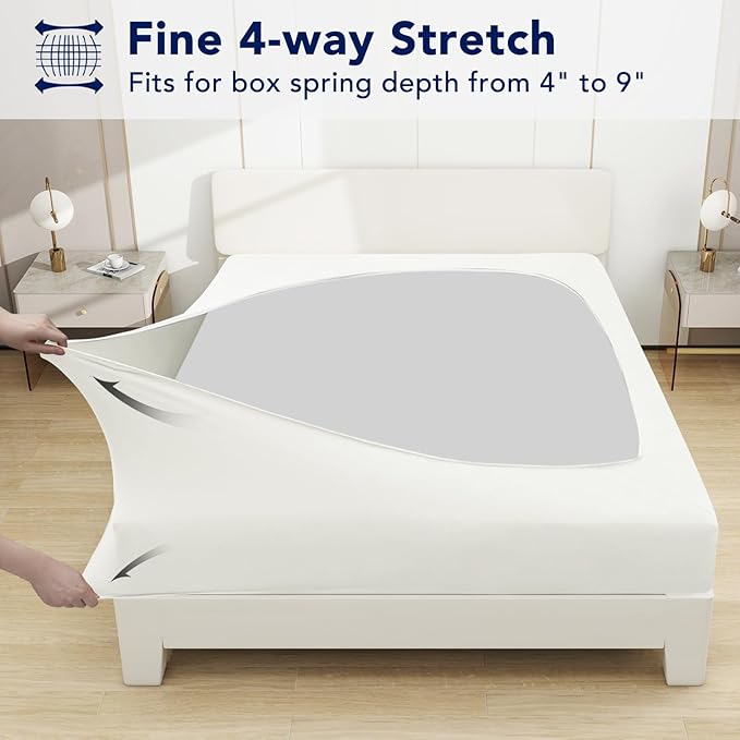 PureFit Stretchy Box Spring Cover King - Elastic Fitted Box Spring Wrap Around 4 Sides, Wrinkle & Fading Resistant Fits King and C-King Size Beds, Ivory