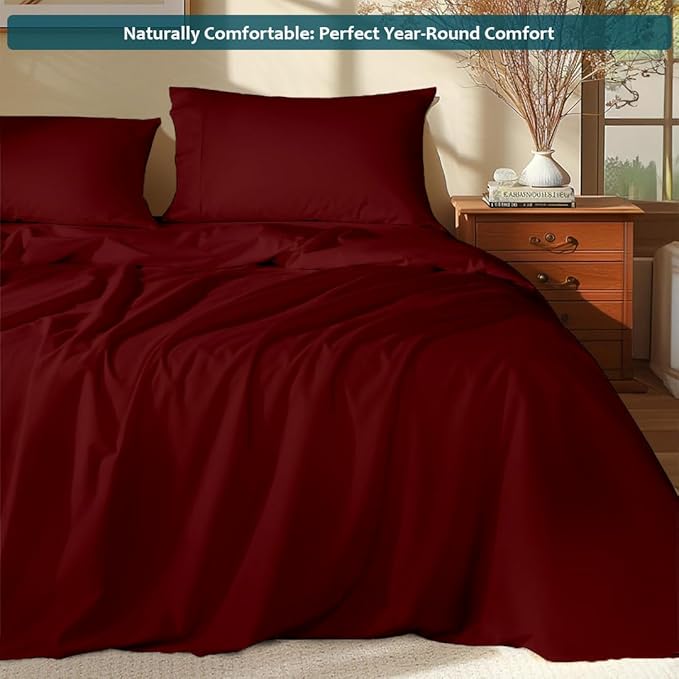 Twin Sheets Set - Luxury 338 Thread Count 100% Egyptian Cotton Sateen, Twin Sheet Set with All Around Elastic for a, Hotel Quality Bedding (Burgundy Solid)