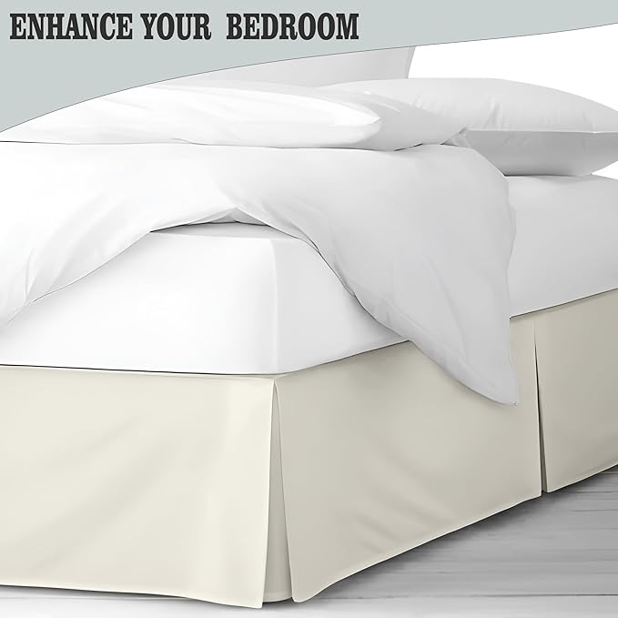 Pleated Bed Skirt Full Size, 18" Drop with Platform Design for Secure Fit, Split Corners, Wrinkle-Resistant Microfiber for Modern Stylish Look, Tailored Bedding for Hotel Luxury - Ivory
