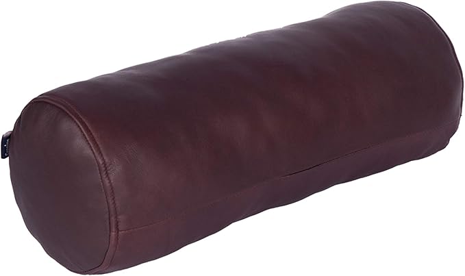 Neck Roll Pillow Cushion Cover, 18x7 Inch Full Moon Round Bolster Pillow Case, Cylinder Soft Lambskin Leather Pillowcase for Head, Spine & Neck Support During Sleep - Dark Maroon Pack of 2