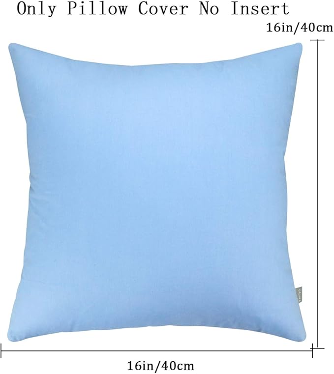 Thmyo 4-Pack 100% Cotton Comfortable Solid Decorative Throw Pillow Case, Square Cushion Cover Pillowcase Sublimation Blank Pillow Covers DIY Throw Pillowcase for Sofa(16x16 inch/ 40x40cm,Sky Blue)