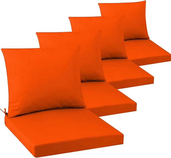 Outdoor Seat Cushion Set 24 x 24 In, Water-Resistant & Fade-Resistan, Patio Furniture Cushions with Removable Cover Deep Seat & Back Cushion with Handle and Adjustable Straps for Chair Sofa,4PC