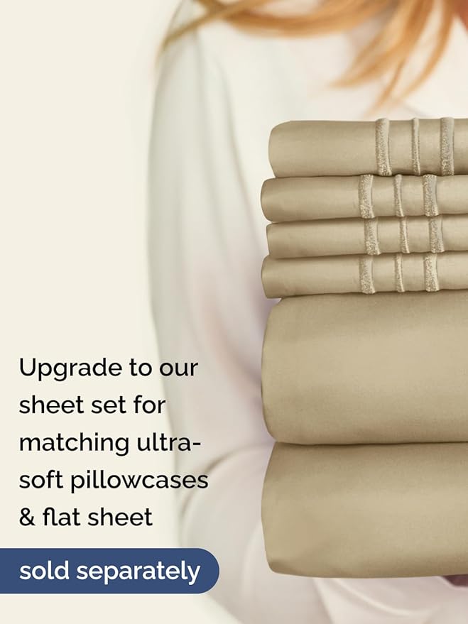 Extra Deep Cal King Fitted Sheet - Hotel Luxury Single Fitted Sheet Only - Easily Fits 18 inch to 24 inch Mattress - Ultra Soft, Wrinkle & Fade Free w/Extra Deep Pockets - Breathable & Comfy - Beige