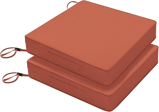 Favoyard Patio Chair Cushions 20 x 20 x 3 Inch Waterproof Outdoor Seat Cushions for Patio Furniture 3-Year Color Fastness Garden Sofa Couch Chair Pads with Handle & Adjustable Straps Set of 2, Spice