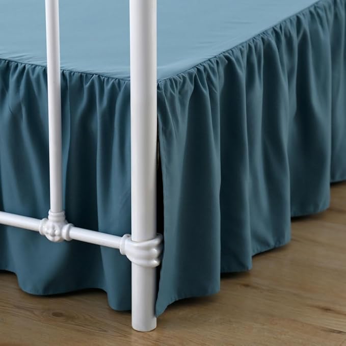Twin Size Bed Skirt Ruffled Bed Skirts with Split Corners, 18 Inch Drop Dust Ruffle Bed Skirt with Platform, Teal Blue, Twin - 18" Drop