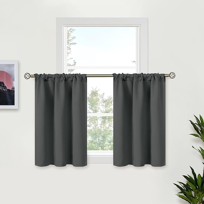 BGment Small Cafe Curtains 24 Inch Length - Half Drapes with Rod Pocket Privacy Blackout Blinds for Bathroom Kithchen Window Over Sink, Dark Grey, 2 Panels, 29 x 24 Inch