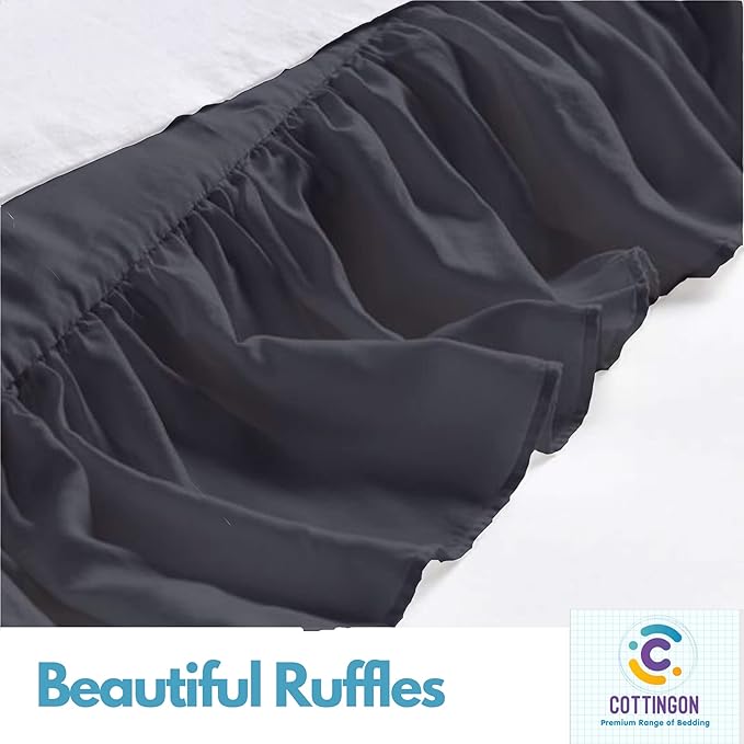 Ruffled Bed Skirt with Split Corners-Dust Ruffle - 22" Drop 100% Microfiber Soft,Sheen & Luxurious Look - Bed Skirts (Dark Grey -Queen)