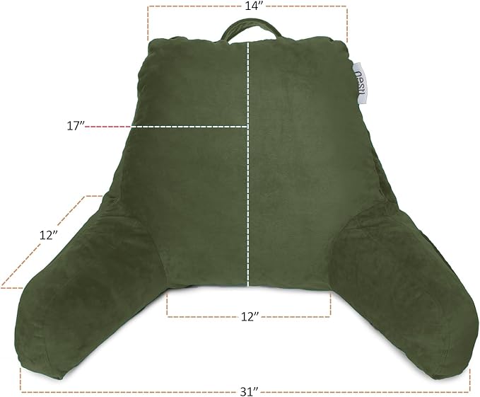 Nestl Reading Pillow with Shredded Memory Foam, Designed for Sitting Up in Bed and Couch, Back and Arms Adjustable Support for Adult & Teens Backrest Pillows for Reading, Washable Cover, Olive Green