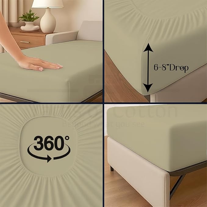 Sleeper Sofa 4 Piece Bed Sheet Set Premium Quality 100% Cotton 500 Thread Count, Smooth & Super Soft Sateen Weave, Extra Soft Bed Sheets, Wrinkle Free, 8 Inch Deep Pocket (Full, Beige)