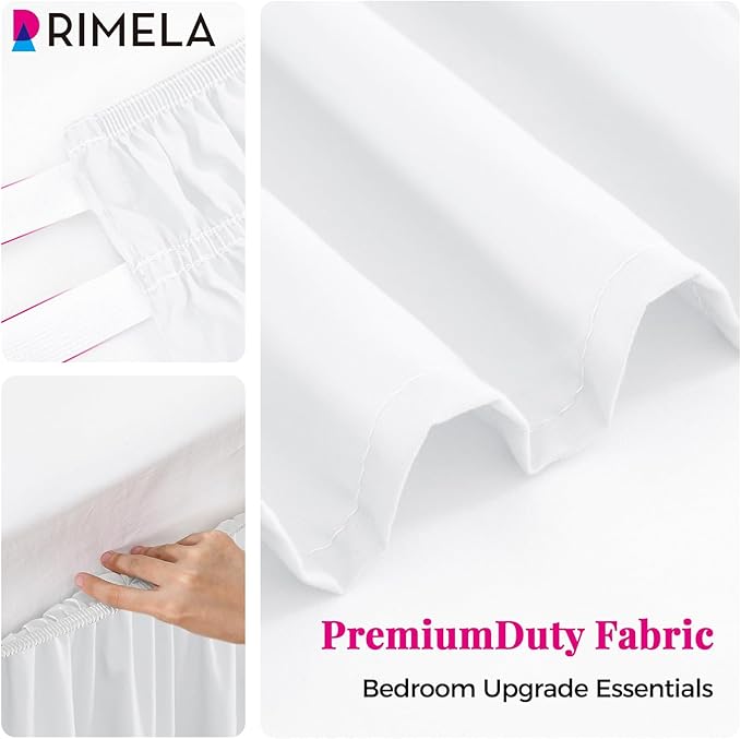 RIMELA Bed Skirt Twin Size Moon White 15 Inch Drop, Wrap Around Elastic Bedskirt, Dust Ruffle for Adjustable Bed Base Soft Durable Fabric Machine Washable Easy to Install Bed Skirts