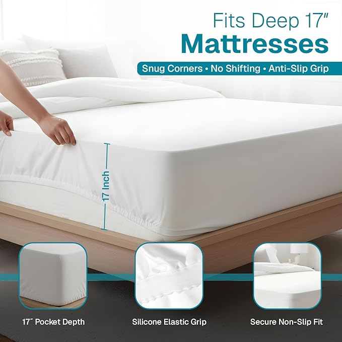 Fabdreams Organic Twin XL Size Waterproof Mattress Protector, 39" x 82", White, Temperature Regulating, Breathable, 100% Organic Cotton