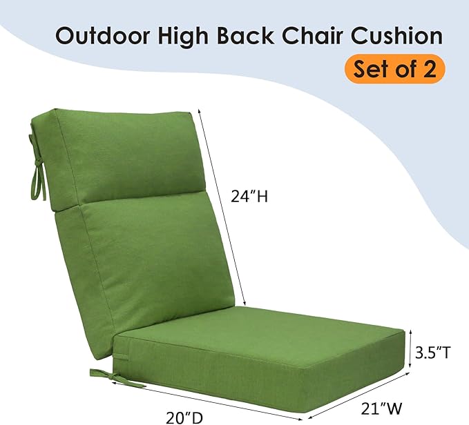 Outdoor High Back Chair Cushion Seat Pads, 44 x 21 Inch Water-Repellent & Fade-Resistant Patio Furniture Cushions with Ties for Adirondack, Rocking Chairs, Lawn Green