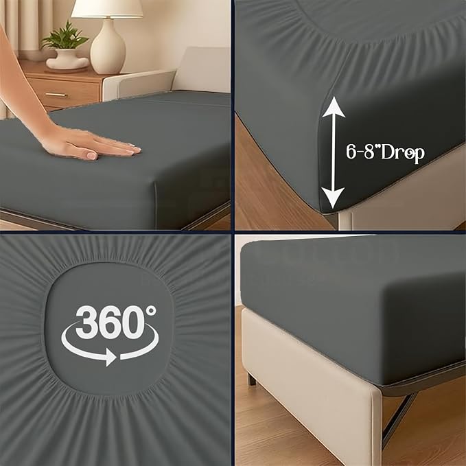 Sleeper Sofa 4 Piece Bed Sheet Set Premium Quality 100% Cotton 500 Thread Count, Smooth & Super Soft Sateen Weave, Extra Soft Bed Sheets, Wrinkle Free, 6 Inch Deep Pocket (Queen, Dark Grey)