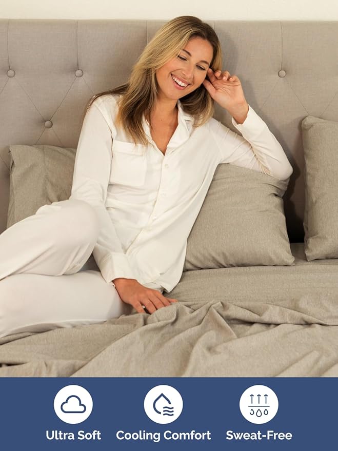 Extra Deep Pocket Queen Sheet Set - 4 Piece Breathable & Cooling Bed Sheets - Hotel Luxury Sheet Set - Soft, Wrinkle Free and Comfy - Fits Extra Deep Mattresses - Deep Pocket Heathered Beige Sheets