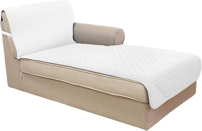 U-NICE HOME Sectional Couch Cover for Dogs Chaise Lounge Reversible Sofa Cover Furniture Protector Cover for Pets with Elastic Adjustable Strap (Chaise Lounge, White/White)