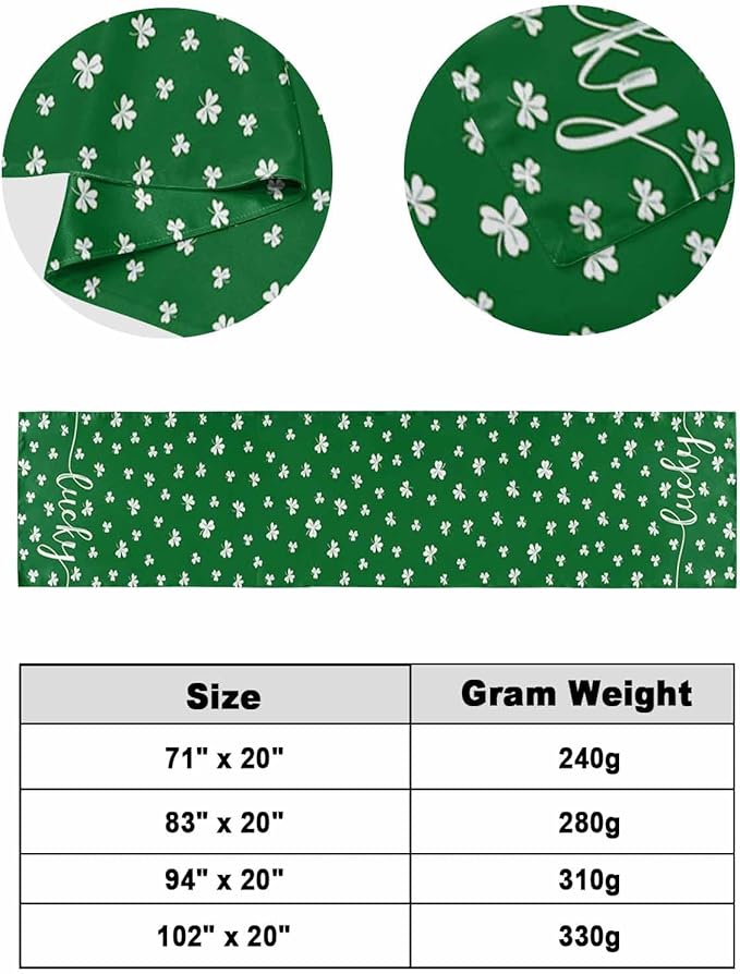 St Patrick's Day Lucky Leaves Bed Runners for Bedroom Hotel,Decorative Bedding Scarf White Shamrock on Green Bed End Blanket Bedding Runner Scarves for King Size Bed,102x20in