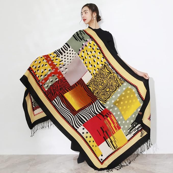 DANA XU 100% Merino Wool Pashmina Shawl for Women 96"x43", Oversized Cashmere Wrap with Tassels, Floral Travel Blanket Cape