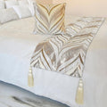 The HomeCentric King/Queen/Twin Ivory Decorative Queen 74"x18" Bed Runner with One Pillow Cover, Bead Hand Embroidery Bed Scarf on Jacquard Fabric - Clarissa Serene