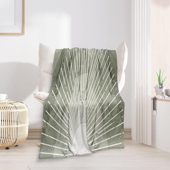 Boho Moss Green Sunrise Mid Century Throws Blankets Modern Abstract Decorative Blankets Boho Minimalist Geometric Aesthetic Soft Warm Bed Bedding Blankets for Couch Bedroom Office 30"x40"