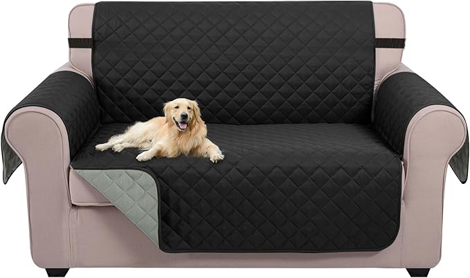 U-NICE HOME Loveseat Sofa Cover Reversible Couch Cover for Dogs with Elastic Straps Water Resistant Furniture Protector for Pets Couch Cover for 2 Cushion Couch (Loveseat, Black/Grey)