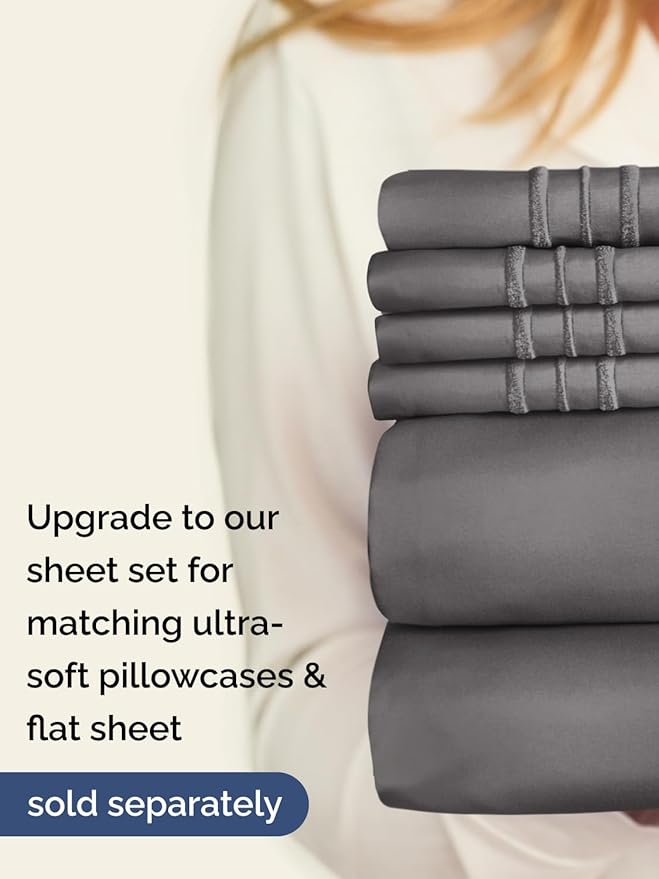 Extra Deep Twin Fitted Sheet - Hotel Luxury Single Fitted Sheet Only - Easily Fits 18 inch to 24 inch Mattress - Ultra Soft, Wrinkle & Fade Free w/Extra Deep Pockets - Breathable & Comfy - Dark Grey