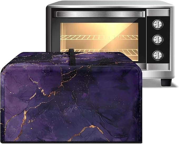 Microwave Oven Dust Cover, Marble Foldable Decorative Air Fryer Toaster Oven Cover Countertop Microwave Protector for Indoor Kitchen Decor Microwaves Protector for Dust Dirt, Purple