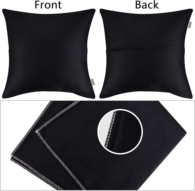 Thmyo 4-Pack 100% Cotton Comfortable Solid Decorative Throw Pillow Case Square Cushion Cover Pillowcase Sublimation Blank Pillow Covers Christmas DIY Throw Pillowcase for Sofa(22x22inch/55x55cm,Black)