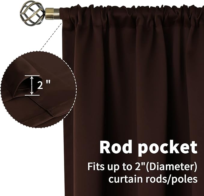 BGment Brown Blackout Curtains 48 Inches Long for Bedroom - Chocolate Short Thermal Insulated Drapes with Rod Pocket Room Darkening Privacy for Living Room Kitchen Bathroom, 42 x 48 Inch, 2 Panels