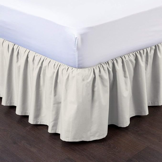 Bed Skirt - Ruffled Bed Skirt (Full, Ivory) 12 Inch Drop Dust Ruffle with Platform, 100% Cotton 800 Thread Count Fabric - Dust Ruffle Bedskirt for Easy Fitting and Easy Care