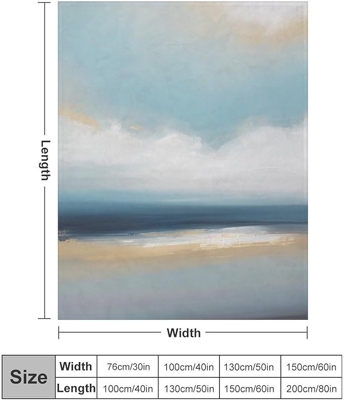 Fashion Gradient Blanket, Modern Art Abstract Blue Sea View Painting Strokes Pattern Soft Warm Cozy Plush Flannel Covers for Livingroom Bedroom Couch Chair Camping Travel Home Decor Tapestry 50x60in