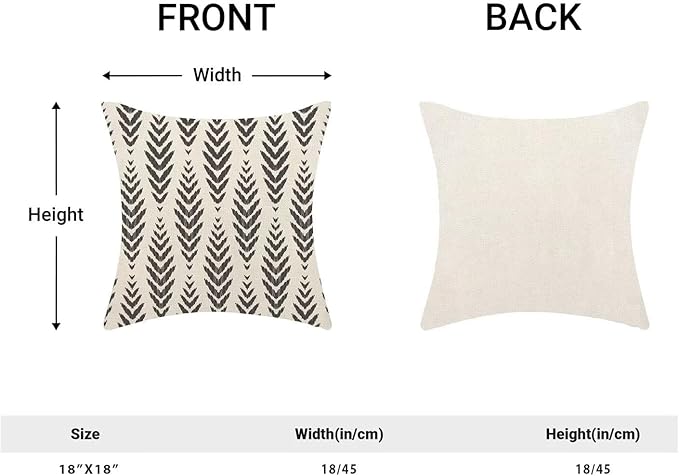 Boho Pillow Covers 18 x 18 Inch Pack of 2, Black and White Bohemian Ethnic Herringbone Pattern Decorative Throw Pillow Covers Vintage Linen Farmhouse Outdoor Pillowcase for Bedroom Home Sofa Decor