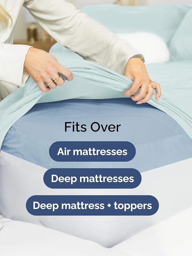 Extra Deep Pocket Cal King Sheets - 4 Piece Breathable & Cooling Bed Sheets - Hotel Luxury Bed Sheet Set - Soft, Wrinkle Free & Comfy - Easily Fits Extra Deep Mattresses - Deep Pocket Ice Blue Sheets