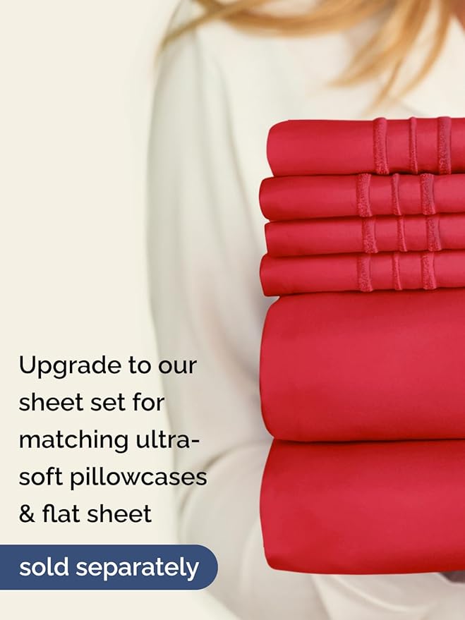 Extra Deep Twin XL Fitted Sheet - Hotel Luxury Single Fitted Sheet Only - Easily Fits 18 inch to 24 inch Mattress - Ultra Soft, Wrinkle Free w/Extra Deep Pockets - Easy-Care, Breathable & Comfy - Red